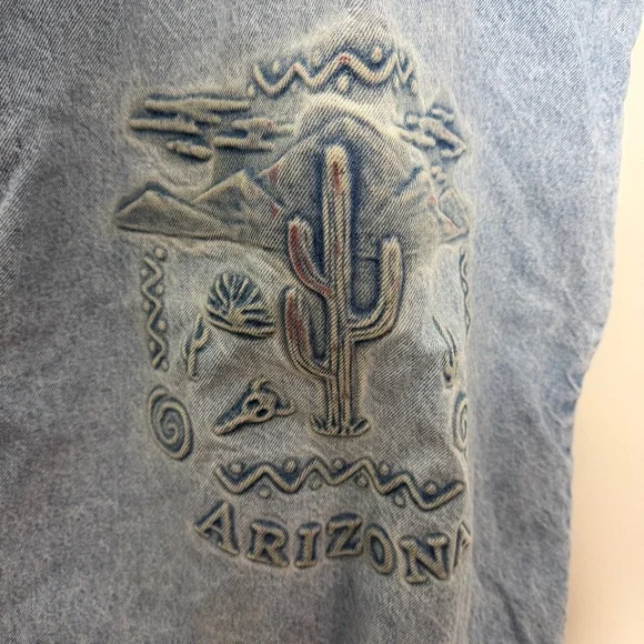Vintage Denim Jean oversized Distressed Tote Bag Arizona Cactus - Picture 2 of 11